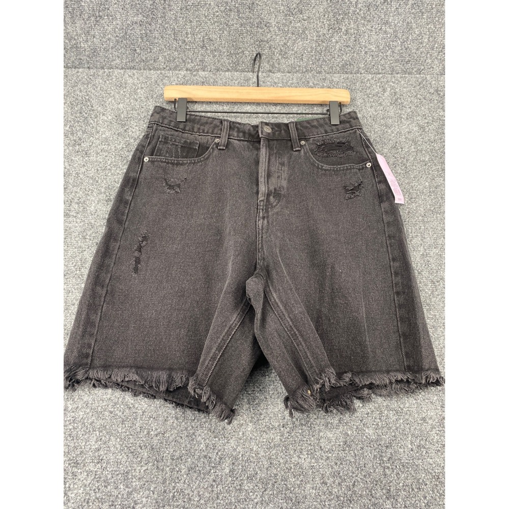 Wild Fable High-Rise Bermuda Shorts Women 6 Black Distressed Denim Raw Hem New